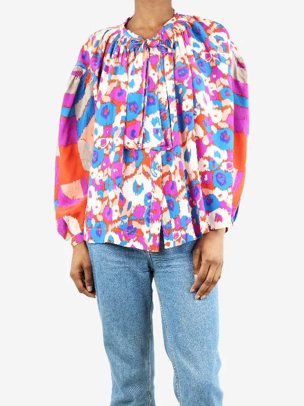 Multicolour silk floral blouse - size UK 6