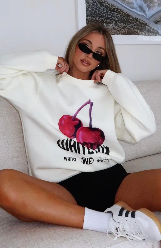 Cherry Swish Oversized Sweater Cream