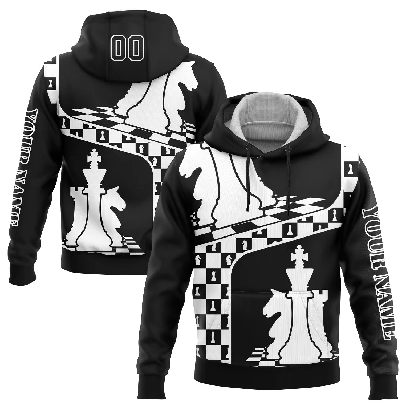 Custom Stitched Black White 3D Chess International Chess Day Sports Pullover Sweatshirt Hoodie