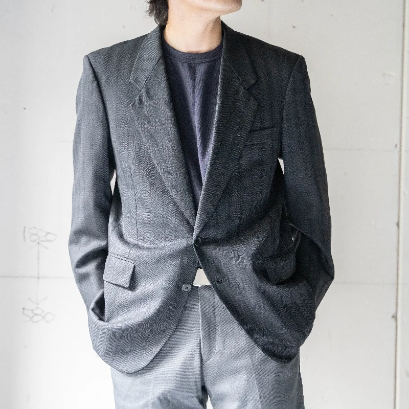 around 1980s Japan vintage dark gray color striped wool tailored jacket