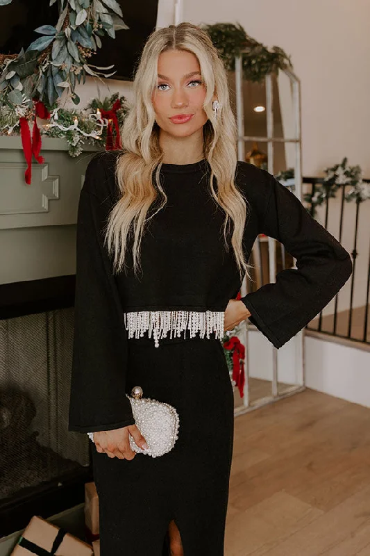 Daring Stares Pearl Fringe Sweater Top