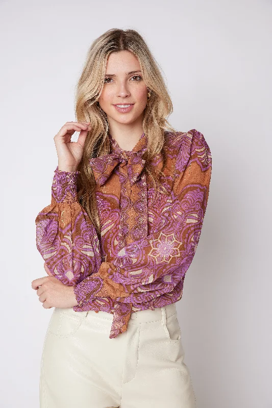 Paige Printed Tie Neck Blouse