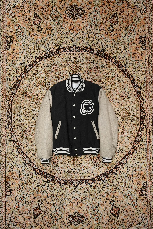 SUGARHILL GILL LEATHER STADIUM JACKET (PALE BLACK X WHITE GILL)