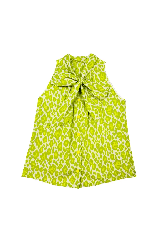 Buru x Kelly Golightly Sleeveless Bow Blouse - Citron Cheetah