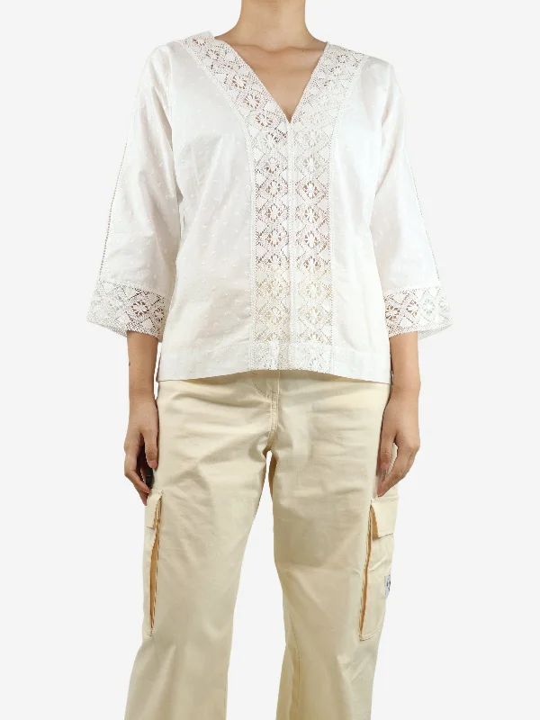 White lace-trimmed cotton blouse - size S