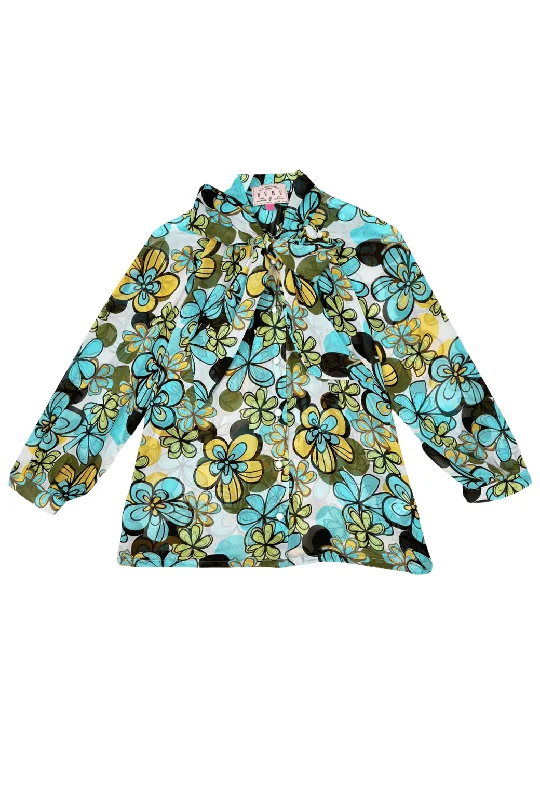 Big Bow Blouse - Aqua Daisy