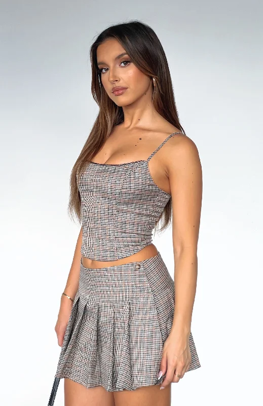 So Simple Pleated Mini Skirt Brown Plaid