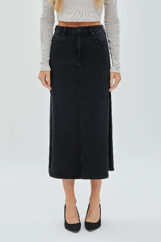 Hidden Side Slit Denim Midi Skirt