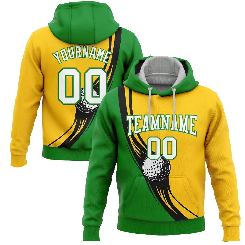 Custom Stitched Yellow White-Grass Green 3D Golf Ball Sports Pullover Sweatshirt Hoodie