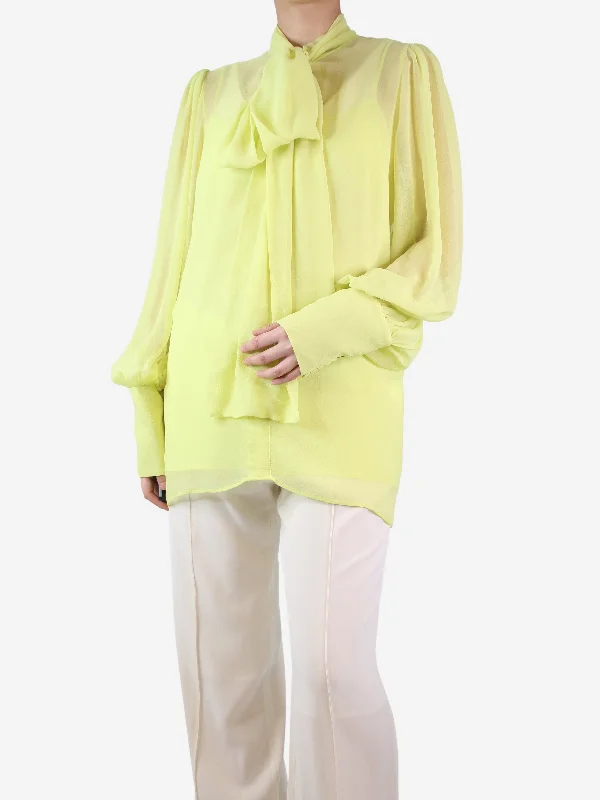 Yellow satin-chiffon blouse - size UK 14