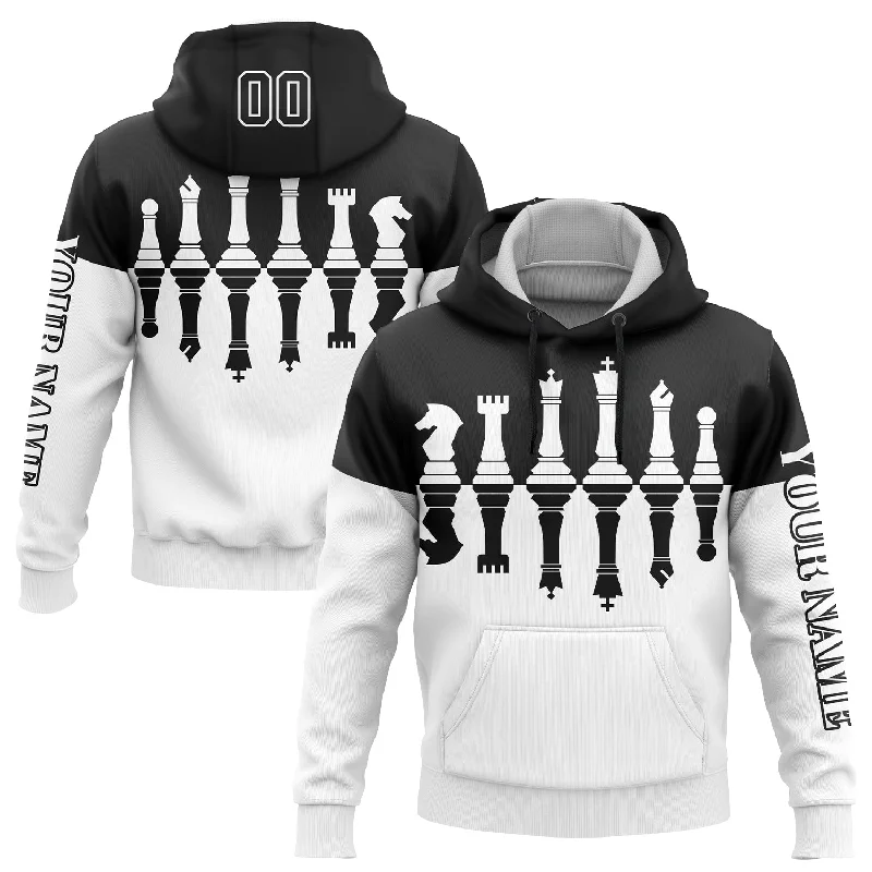 Custom Stitched Black White 3D Chess International Chess Day Sports Pullover Sweatshirt Hoodie