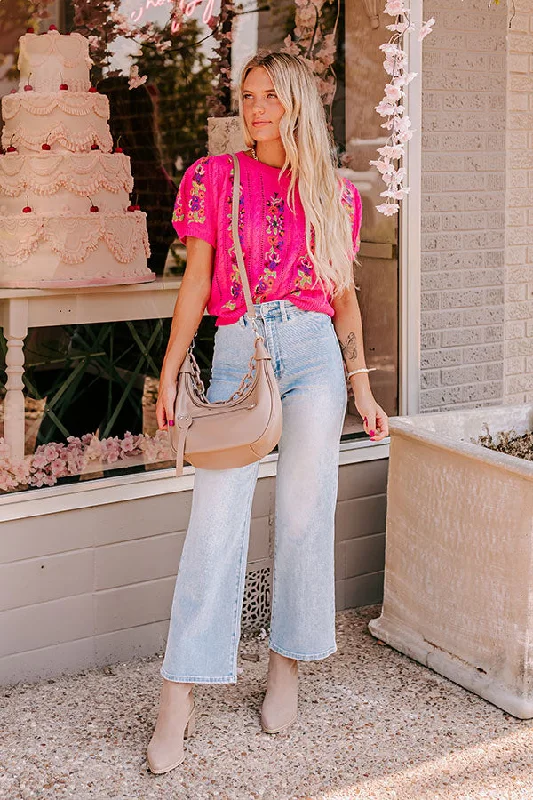 Wildflower Fields Embroidered Sweater Top in Pink