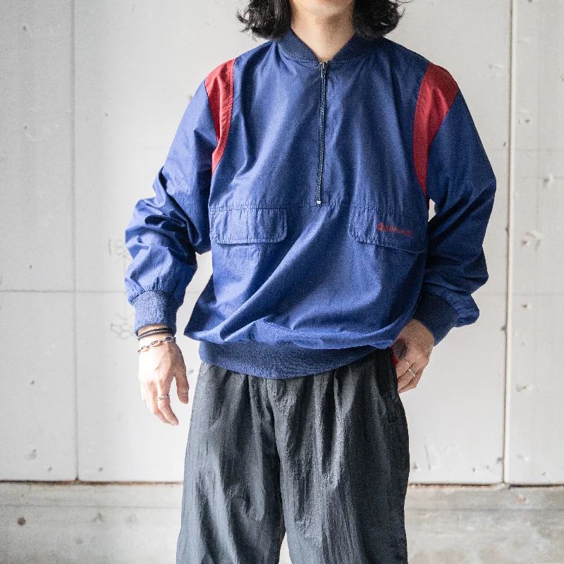 around 1980s 'SPALDING' navy × red half zip smock