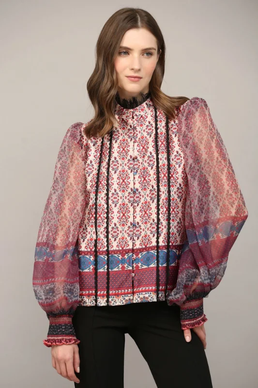 Diane Lace Trim Printed Blouse