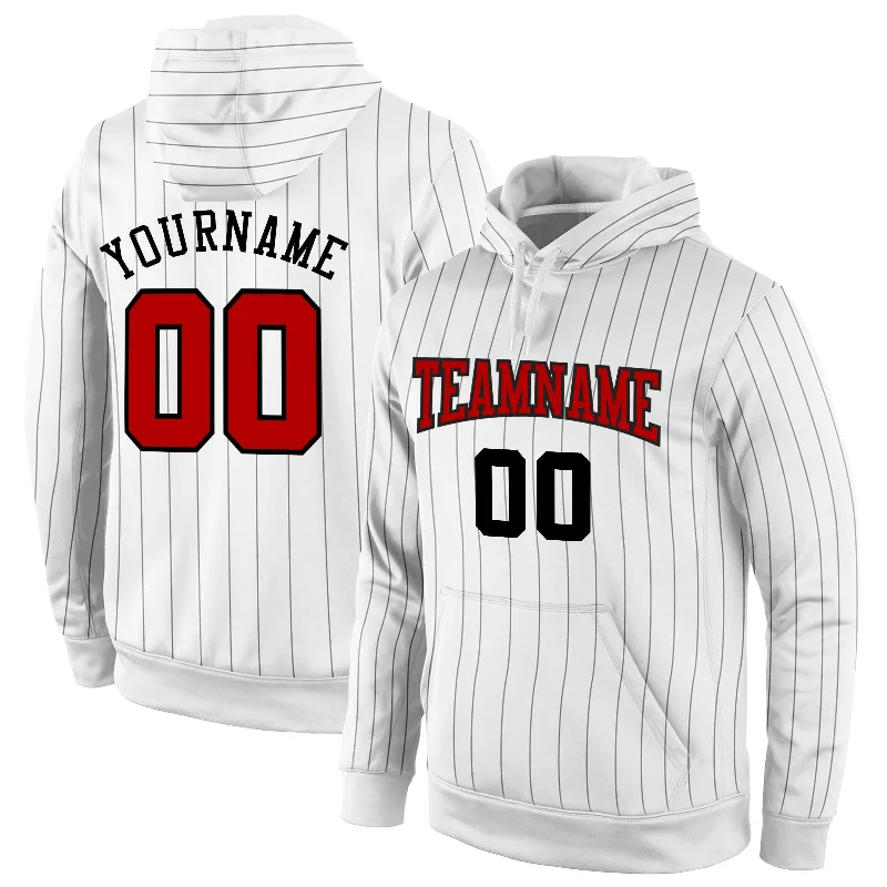 Custom Stitched White Black Pinstripe Red-Black Sports Pullover Sweatshirt Hoodie