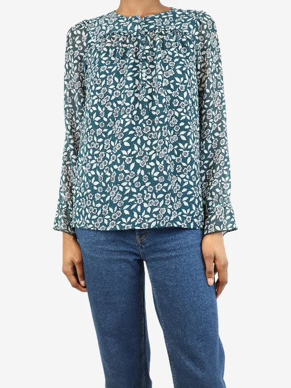 Blue floral printed blouse - size XS