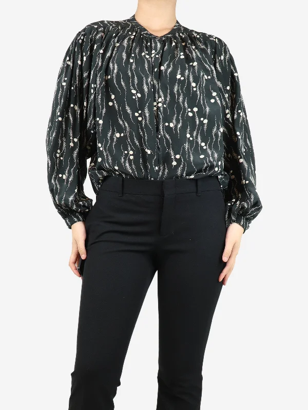 Black silk printed blouse - size UK 8