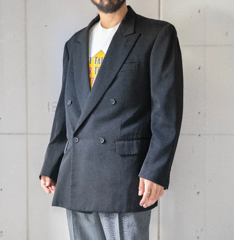 1990s Japan vintage black color wool double breasted tailored jacket