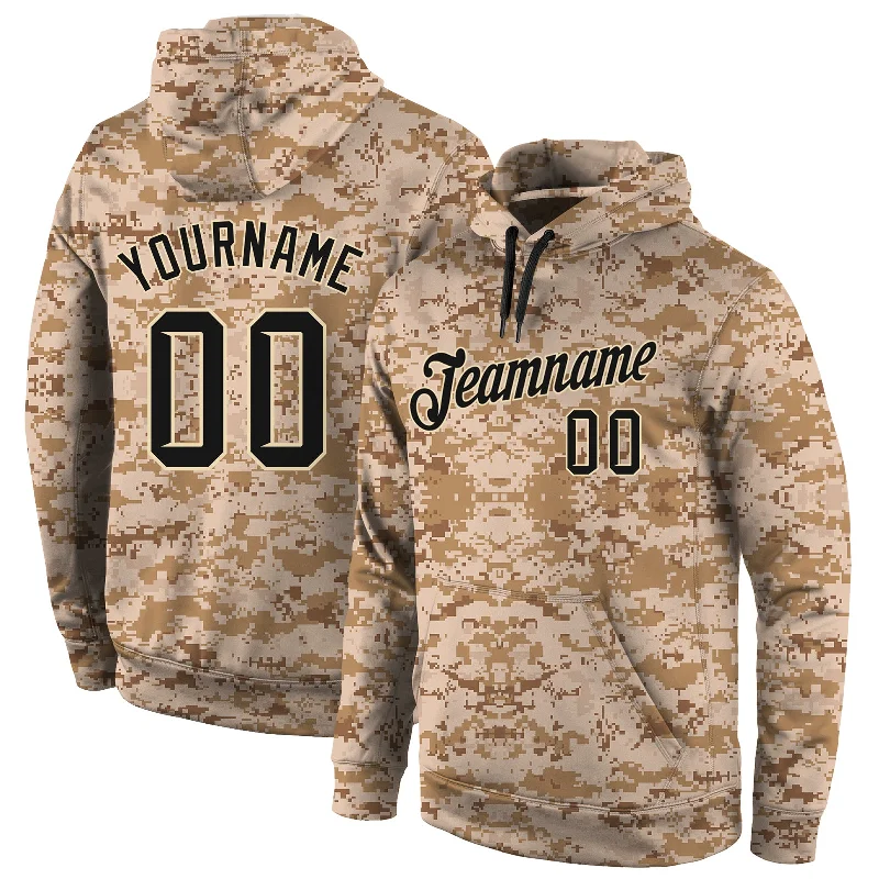 Custom Stitched Camo Black-Cream Sports Pullover Sweatshirt Salute To Service Hoodie