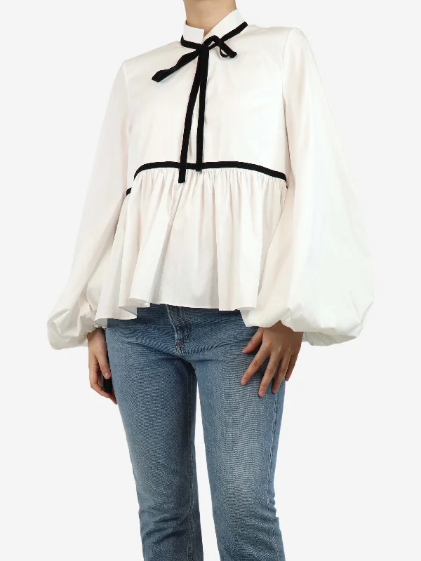 White puff-sleeve peplum waist blouse - size M