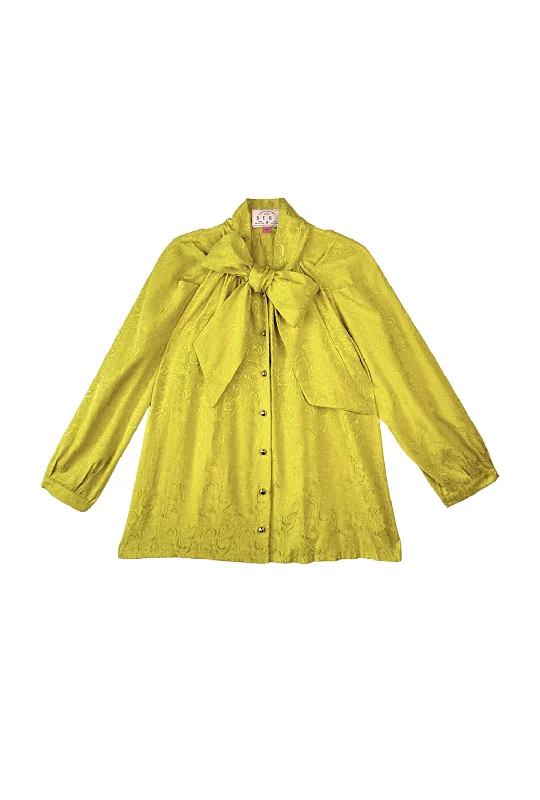 Buru x Megan Stokes Big Bow Blouse - Chartreuse Paisley