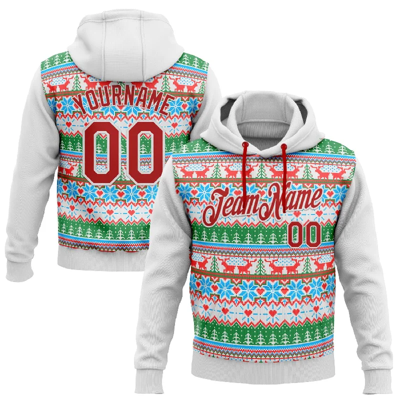 Custom Stitched White Red Christmas 3D Sports Pullover Sweatshirt Hoodie