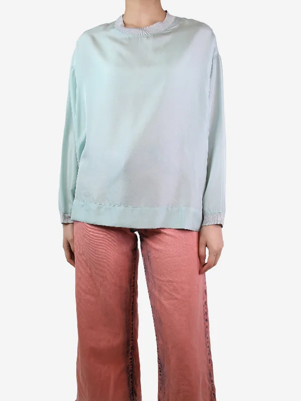 Blue silk crewneck blouse - size S