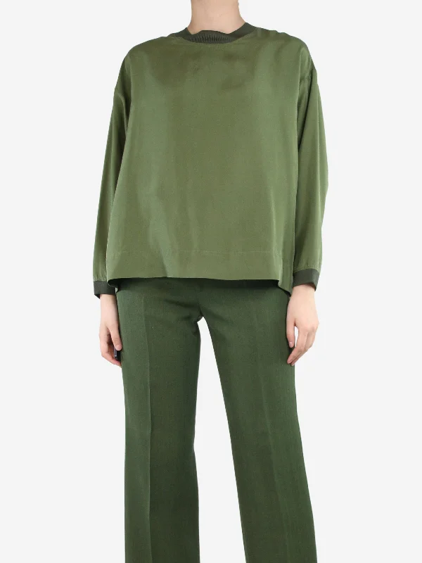 Green silk crewneck blouse - size XS