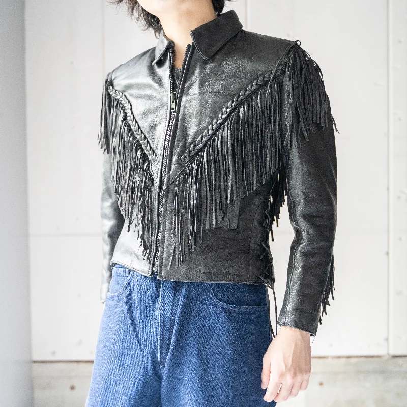 around1980s western fringe leather short jacket