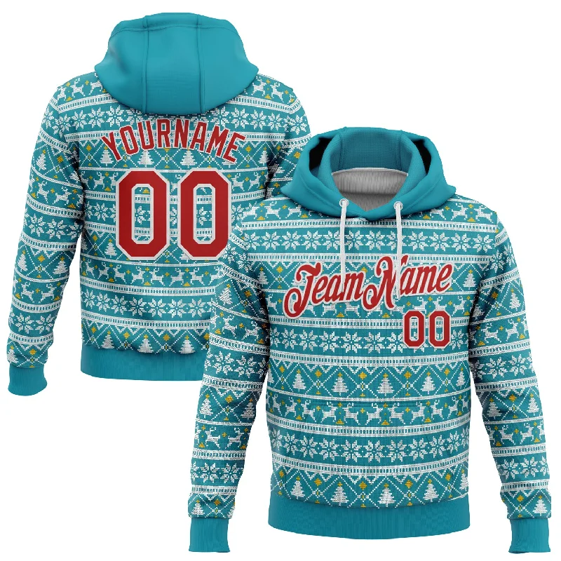 Custom Stitched Midnight Green Red-White 3D Christmas Sports Pullover Sweatshirt Hoodie