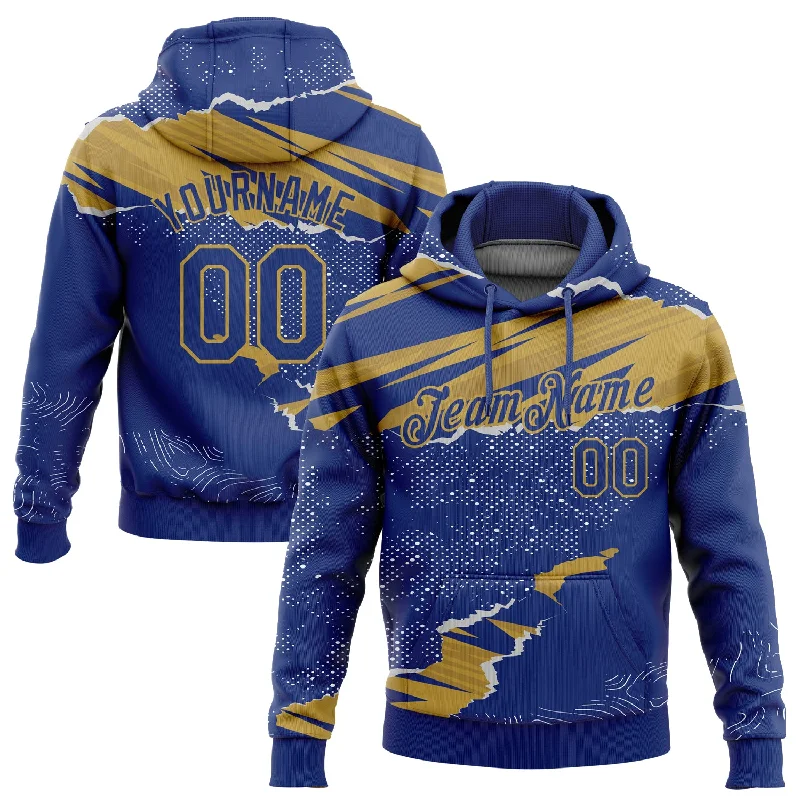 Custom Stitched Royal Old Gold 3D Pattern Design Torn Paper Style Sports Pullover Sweatshirt Hoodie