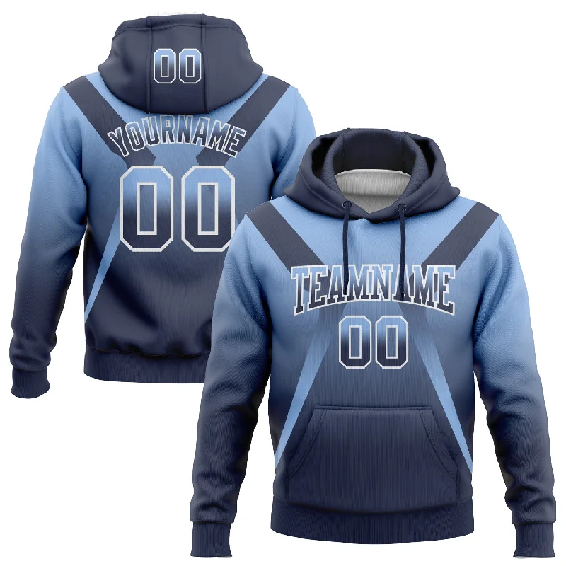 Custom Stitched Light Blue Navy-White Fade Fashion Arrow Sports Pullover Sweatshirt Hoodie