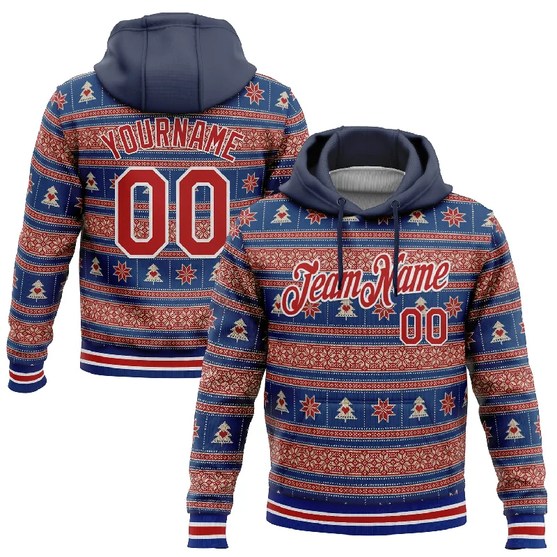 Custom Stitched Navy Red-White 3D Christmas Sports Pullover Sweatshirt Hoodie