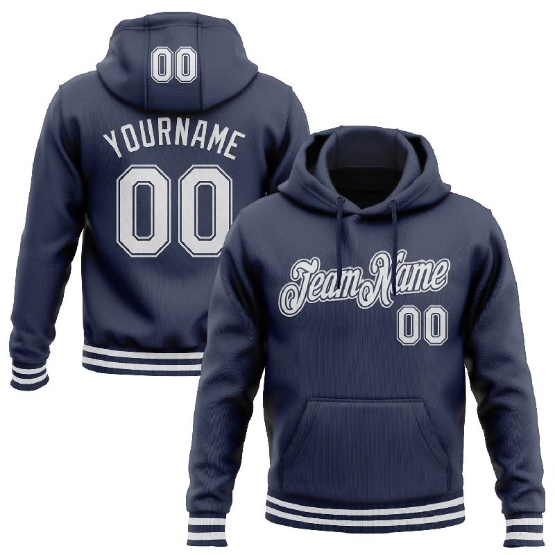 Custom Stitched Navy White Sports Pullover Sweatshirt Hoodie