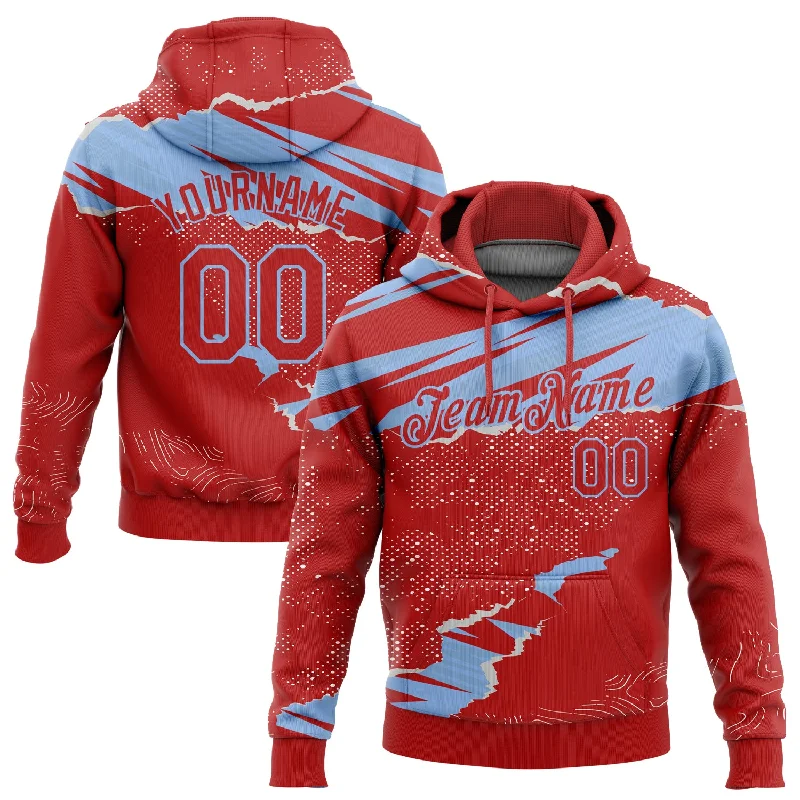 Custom Stitched Red Light Blue 3D Pattern Design Torn Paper Style Sports Pullover Sweatshirt Hoodie