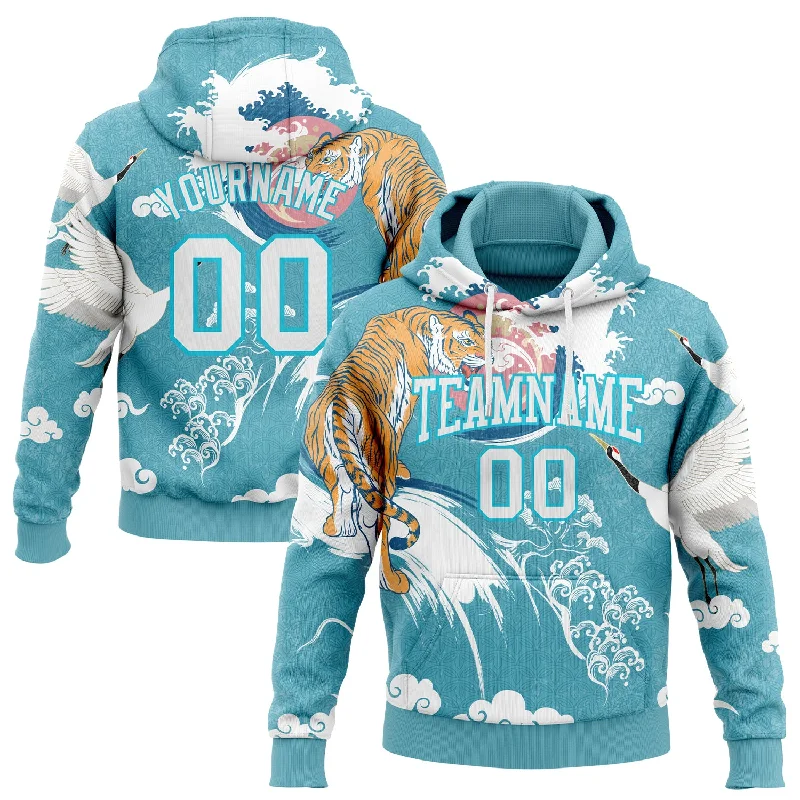 Custom Stitched Lakes Blue White 3D Pattern Design Crane And Tiger Sports Pullover Sweatshirt Hoodie