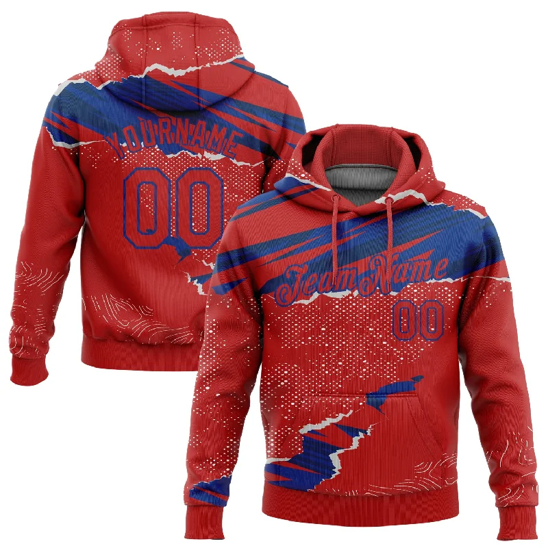 Custom Stitched Red Royal 3D Pattern Design Torn Paper Style Sports Pullover Sweatshirt Hoodie