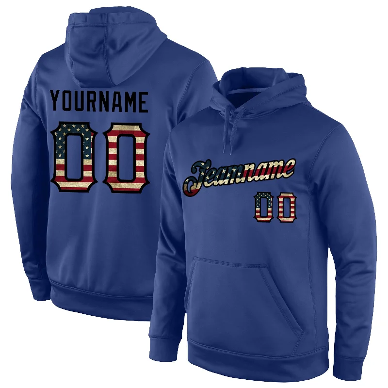 Custom Stitched Royal Vintage USA Flag-Black Sports Pullover Sweatshirt Hoodie