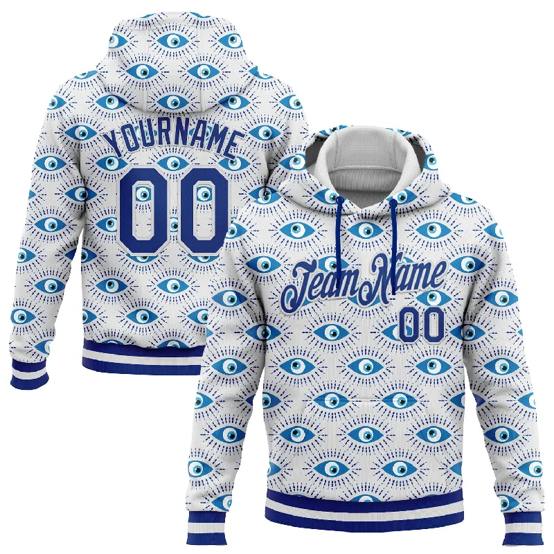 Custom Stitched White Royal 3D Pattern Design Evil Eyes Sports Pullover Sweatshirt Hoodie