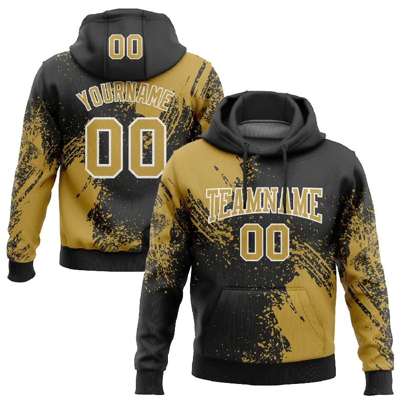 Custom Stitched Black Old Gold-White 3D Pattern Design Abstract Brush Stroke Sports Pullover Sweatshirt Hoodie