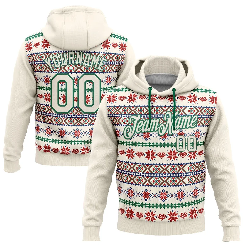 Custom Stitched Cream Red-White 3D Christmas Sports Pullover Sweatshirt Hoodie