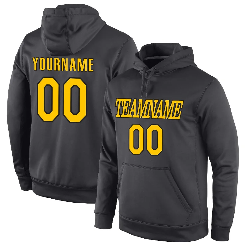 Custom Stitched Anthracite Gold-Black Sports Pullover Sweatshirt Hoodie