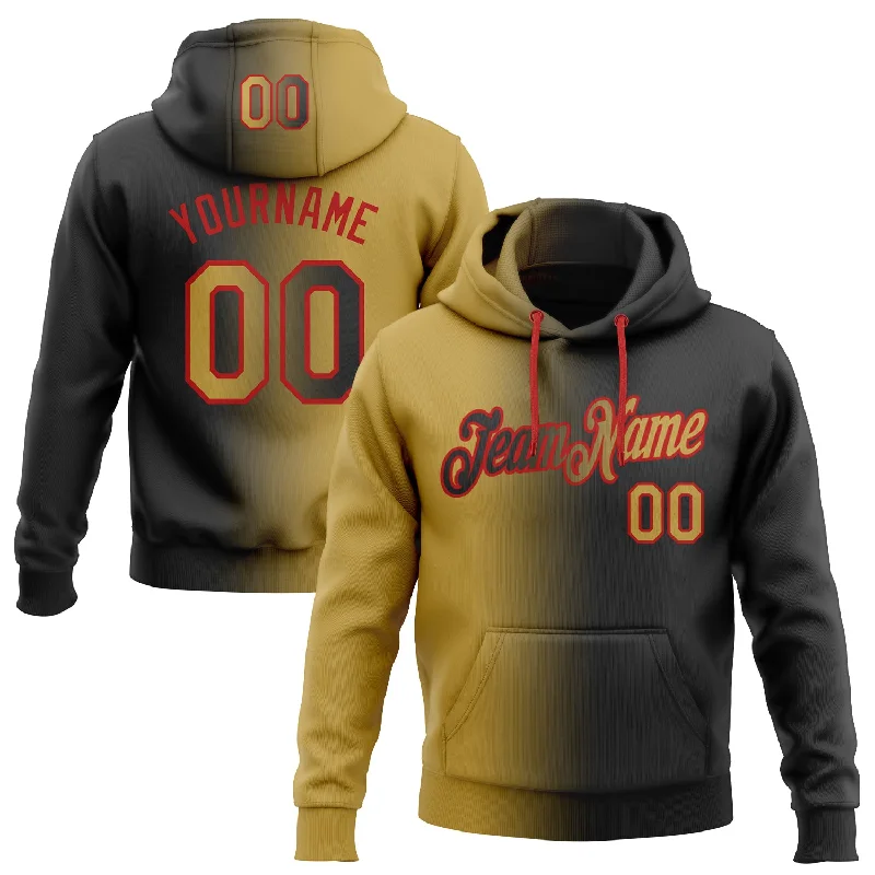 Custom Stitched Black Old Gold-Red Gradient Fashion Sports Pullover Sweatshirt Hoodie