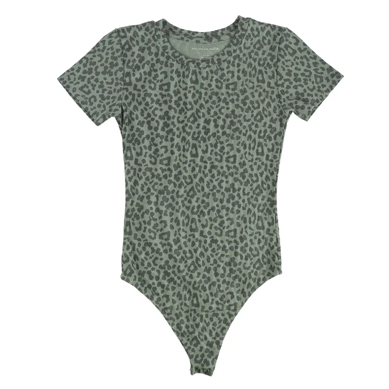 American Eagle Womens Animal Print Bodysuit Jumpsuit, Green, Small