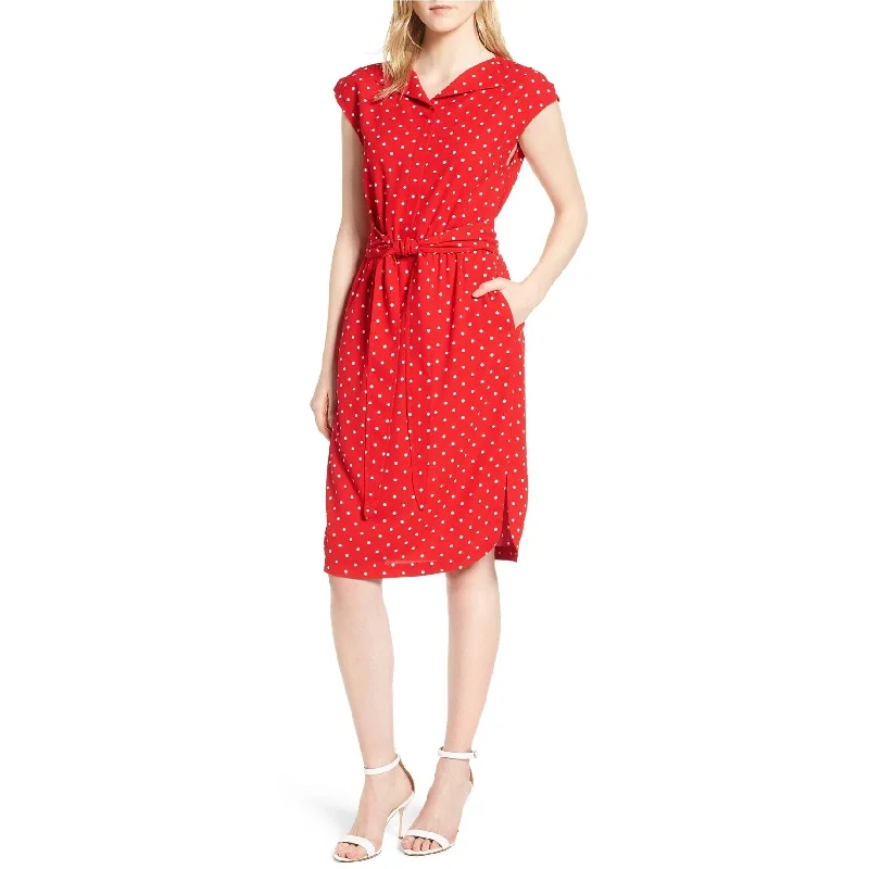 Anne Klein Womens Polka dot Shirt Dress, Red, X-Large