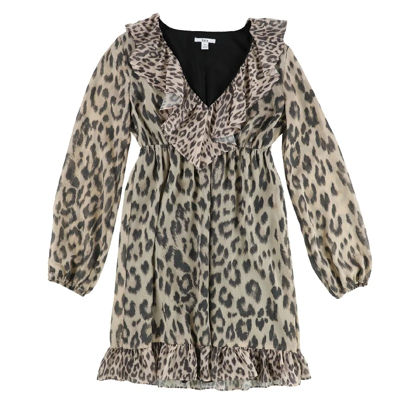 Bar Iii Womens Animal Print Ruffled Dress