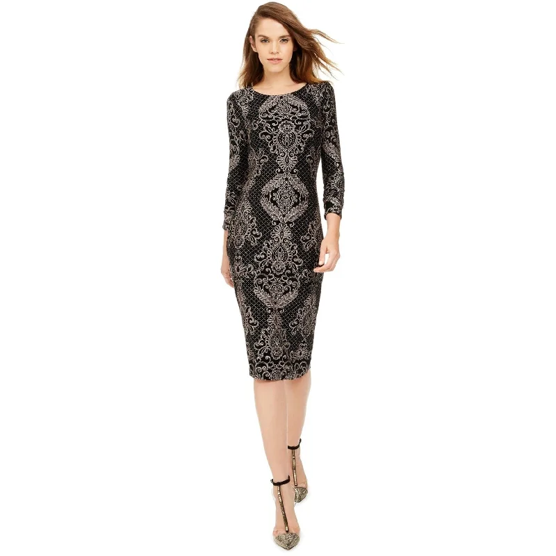 Betsy & Adam Womens Baroque Glitter Sheath Dress