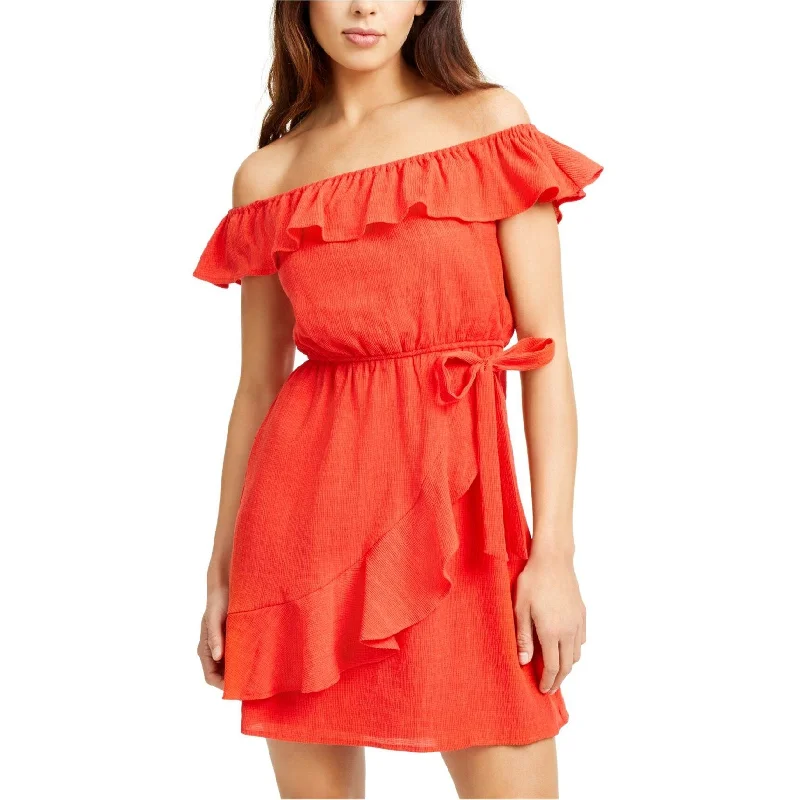 City Studio Womens Ruffle Off-Shoulder Dress, Orange, Large