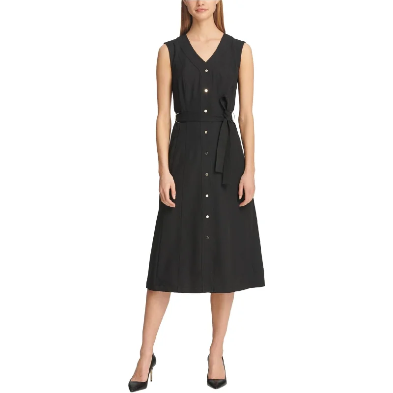 DKNY Womens Button Front Shirt Dress, Black, X-Small