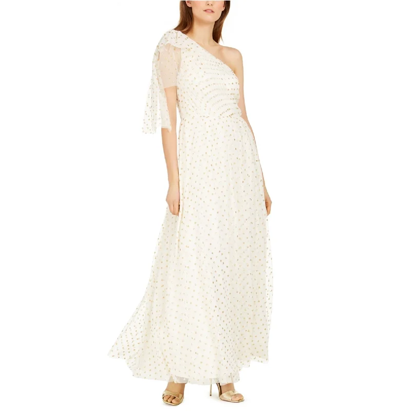 Eliza J Womens Glitter Polka Dot Asymmetrical Dress, Off-White, 14